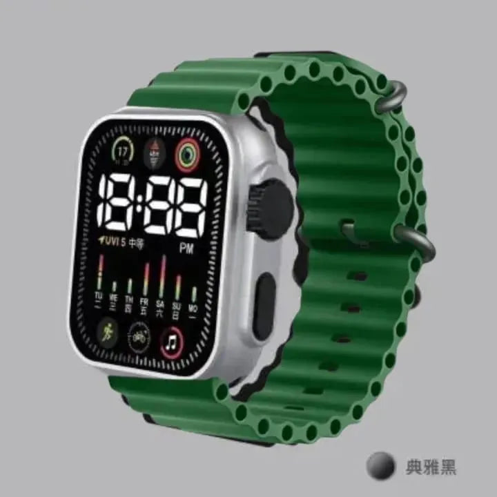 Men Digital Watch Black Rubber Strap Waterproof