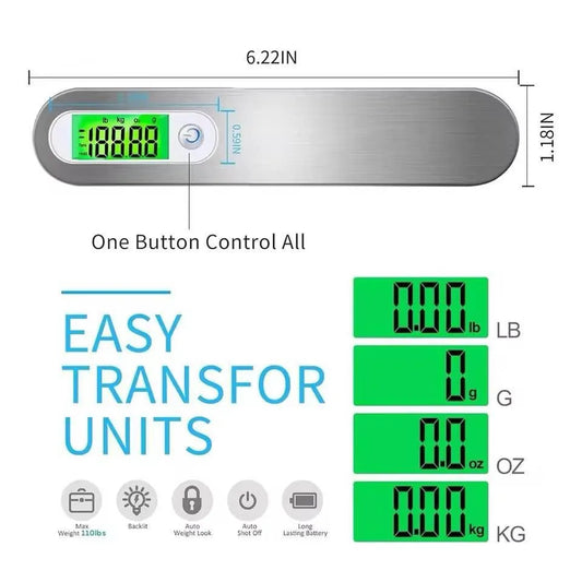 Digital Luggage Scale 50kg Portable Travel Weighing Scale Silver