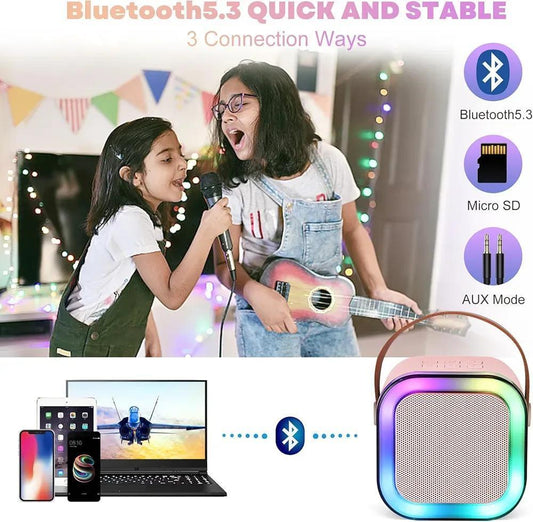 Portable LED Speaker Pink with 2 Microphones for Parties & Commutes