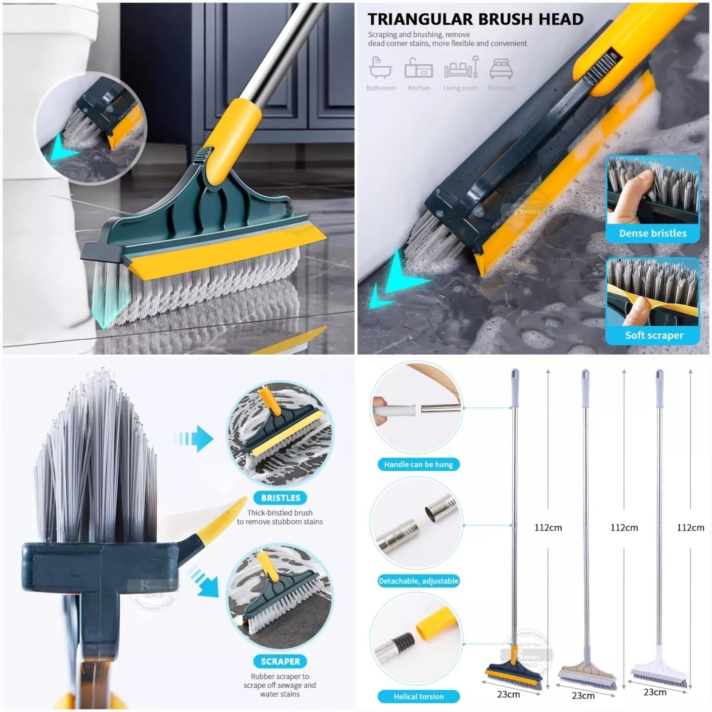 120° Rotatable Floor Brush Bathroom Tile Window Scrubber 2-in-1