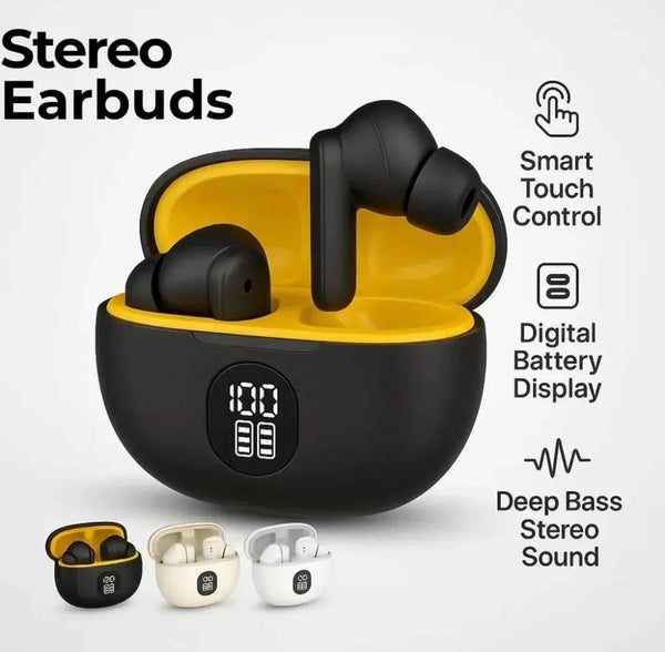 Stereo Earbuds with Touch Control & Bass Sound Black