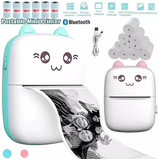 Mini Printer Pink White Instant Photos Portable