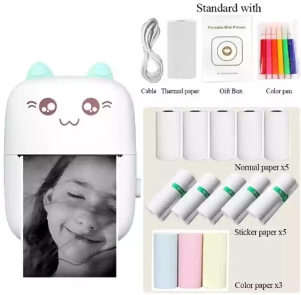 Mini Printer Pink White Instant Photos Portable
