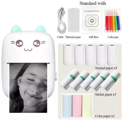 Mini Printer Pink White Instant Photos Portable