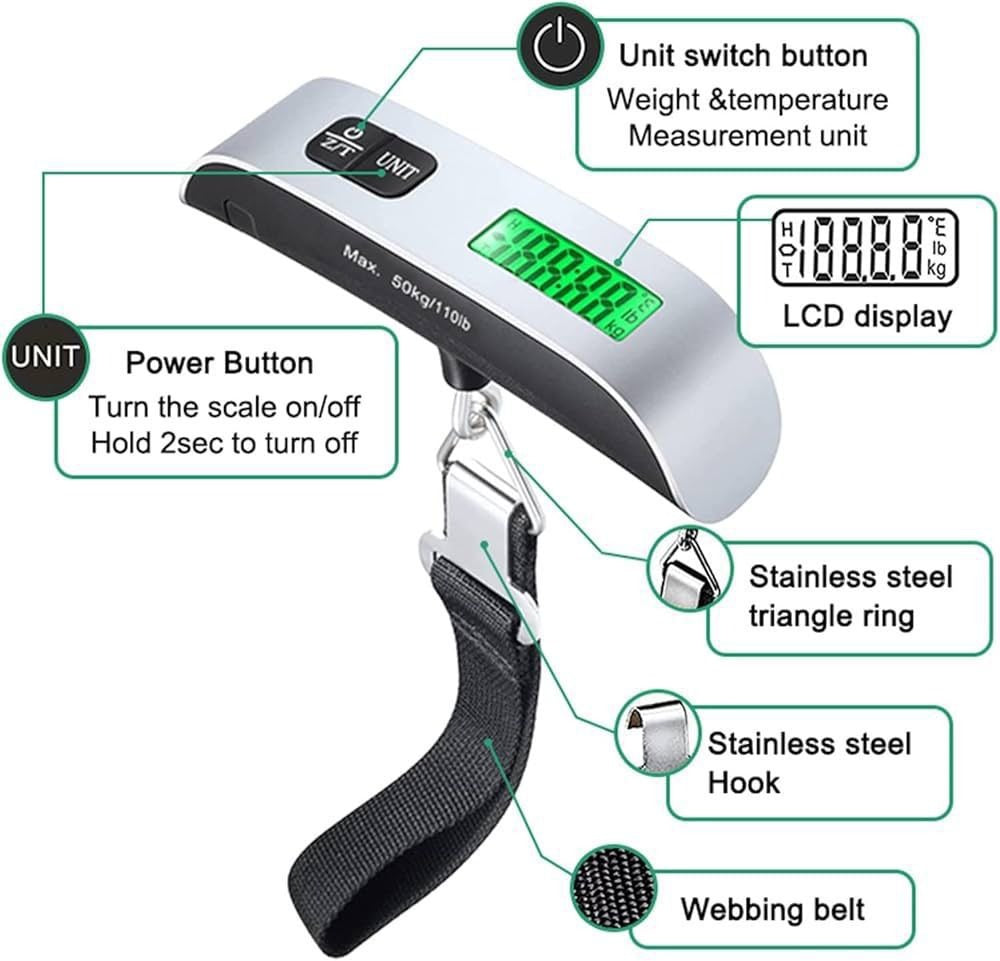 Portable Digital Luggage Scale LCD Display Travel Weight Measure