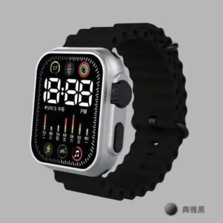 Men Digital Watch Black Rubber Strap Waterproof