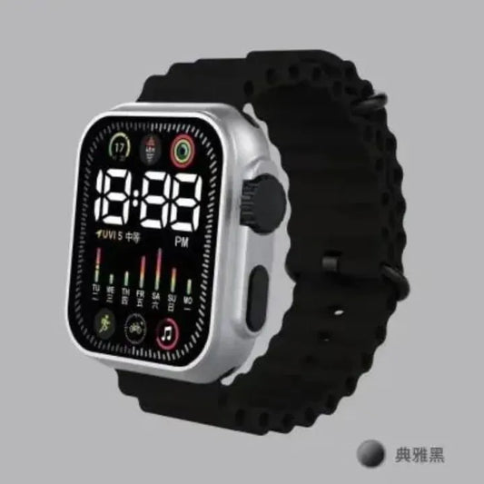 Men Digital Watch Black Rubber Strap Waterproof