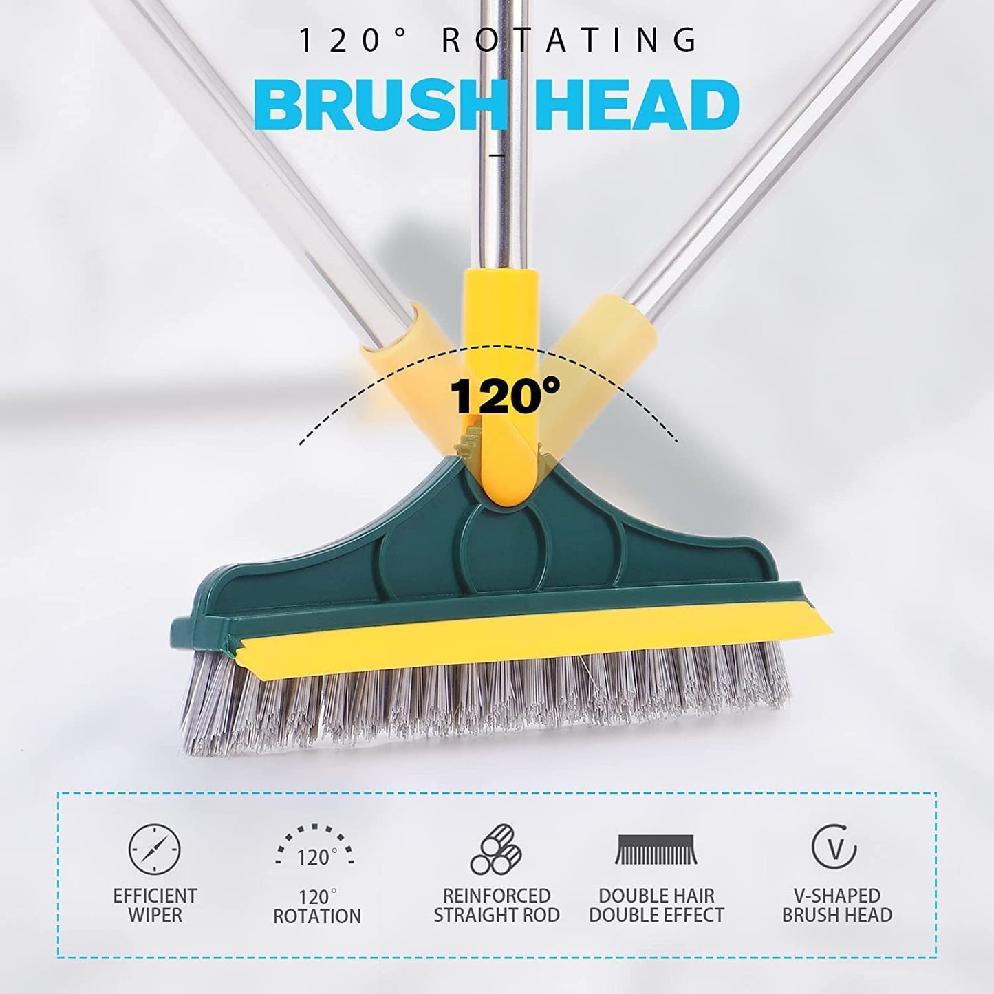 120° Rotatable Floor Brush Bathroom Tile Window Scrubber 2-in-1