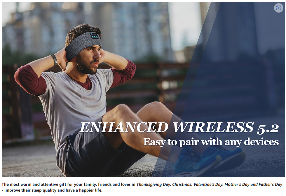 Wireless Bluetooth Sleep Headband – Sports Music Headphones With Built-in Mic