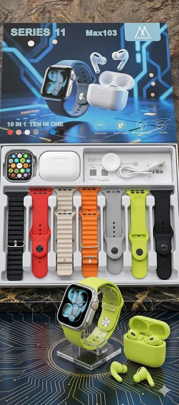 Series 11 Smartwatch 7-in-1 Combo with Wireless Earbuds, Black