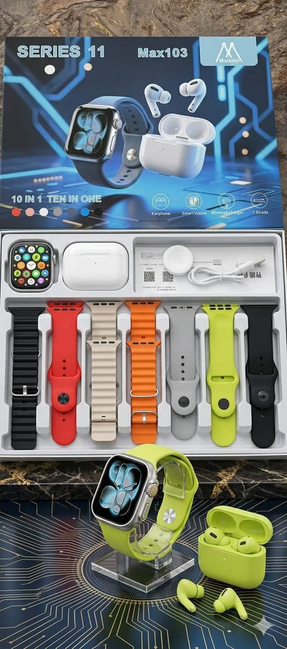 Series 11 Smartwatch 7-in-1 Combo with Wireless Earbuds, Black
