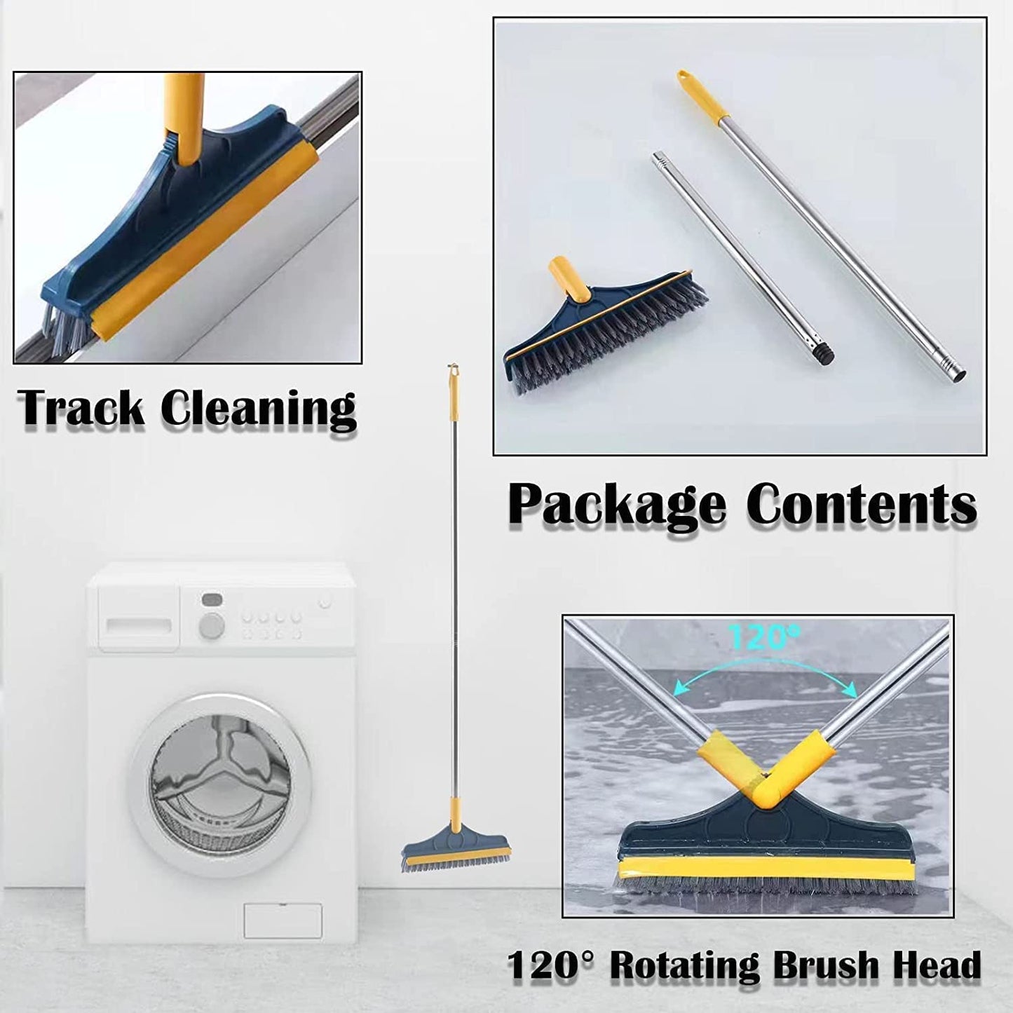 120° Rotatable Floor Brush Bathroom Tile Window Scrubber 2-in-1
