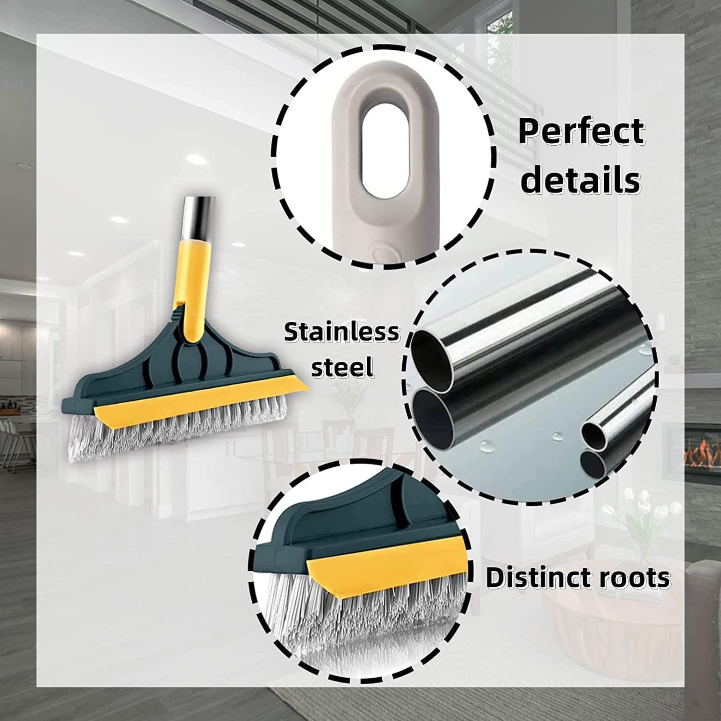 120° Rotatable Floor Brush Bathroom Tile Window Scrubber 2-in-1