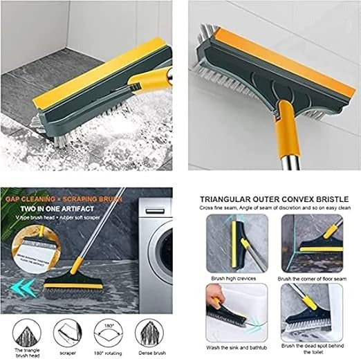 120° Rotatable Floor Brush Bathroom Tile Window Scrubber 2-in-1
