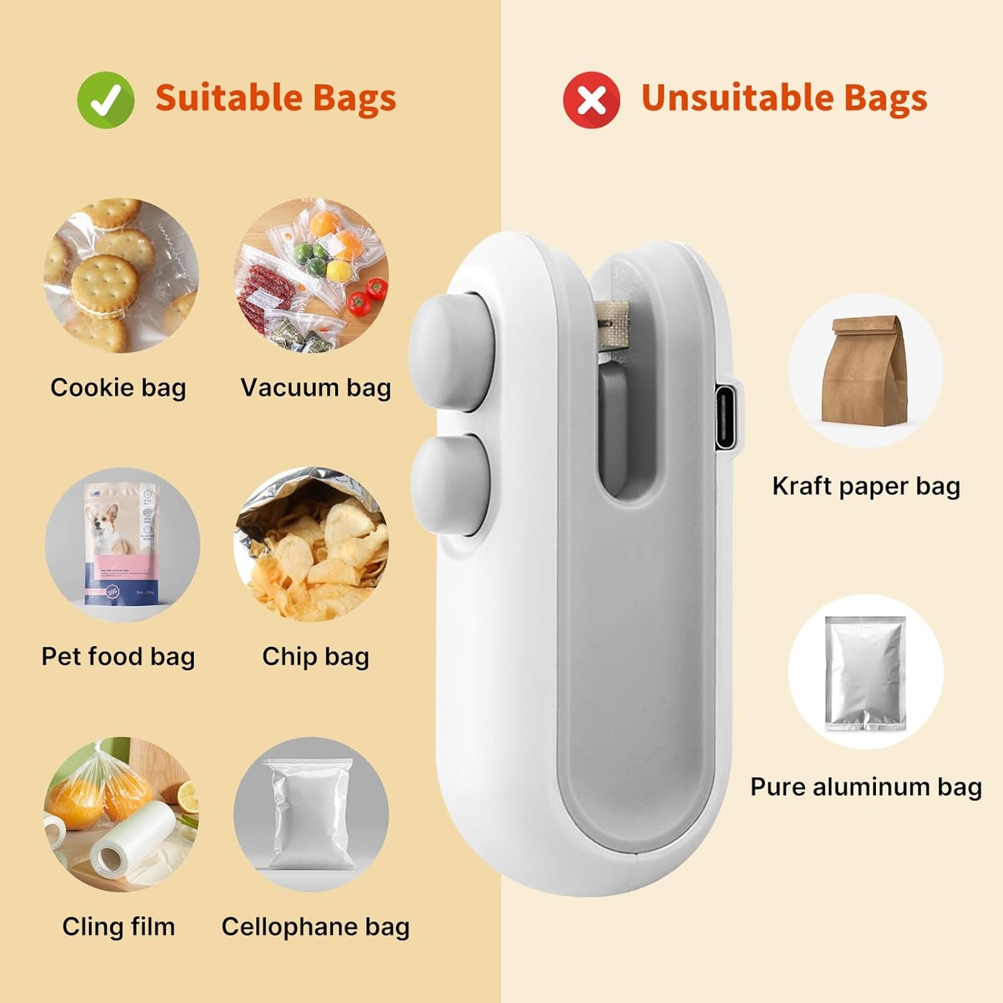 USB Mini Heat Sealer 2-in-1 Food & Snack Bag Sealing Machine