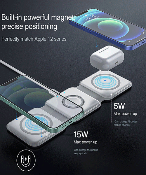 3-in-1 Magnetic Foldable Wireless Charger Station for iPhone AirPods Watch