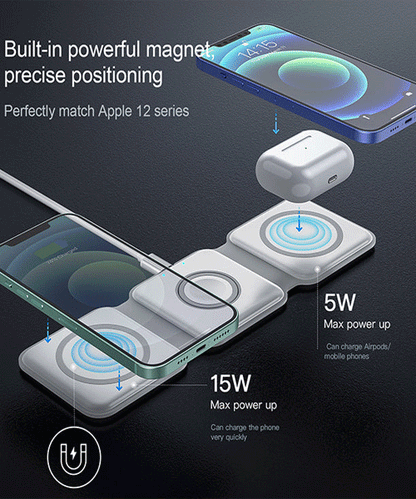3-in-1 Magnetic Foldable Wireless Charger Station for iPhone AirPods Watch