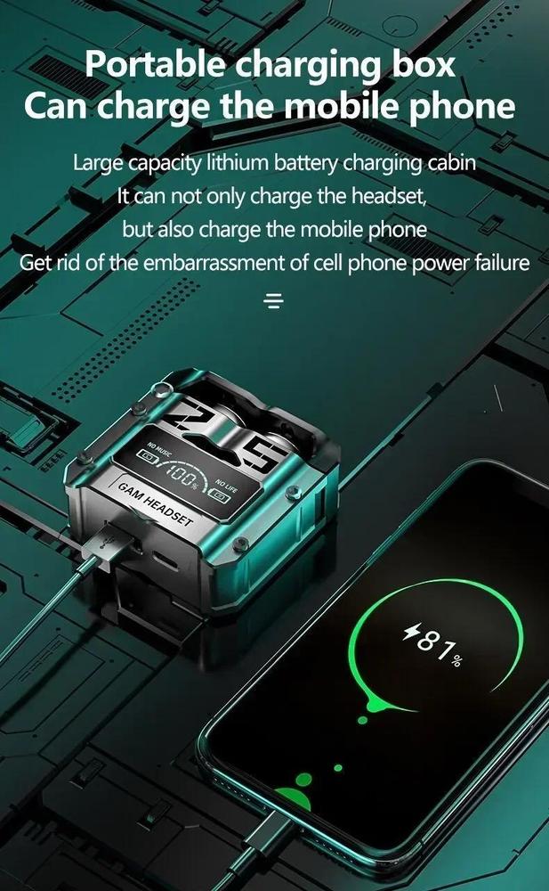 Gaming Earbuds HD Sound Black Blue Bluetooth 5.1