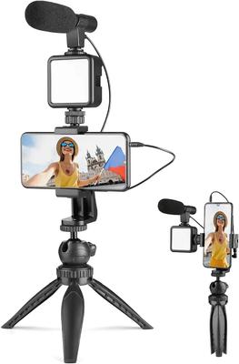 AY-49 Vlogger Kit with Mic Light Tripod Remote Black