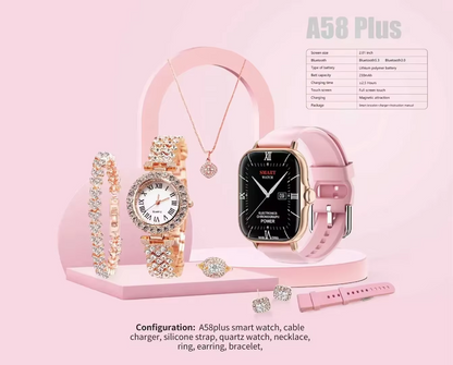 A58 Plus 6-in-1 Smartwatch for Women, Perfect Gift Pink