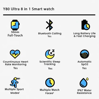 Y80 Ultra Smart Watch Bundle – 8 Straps, 49MM Display